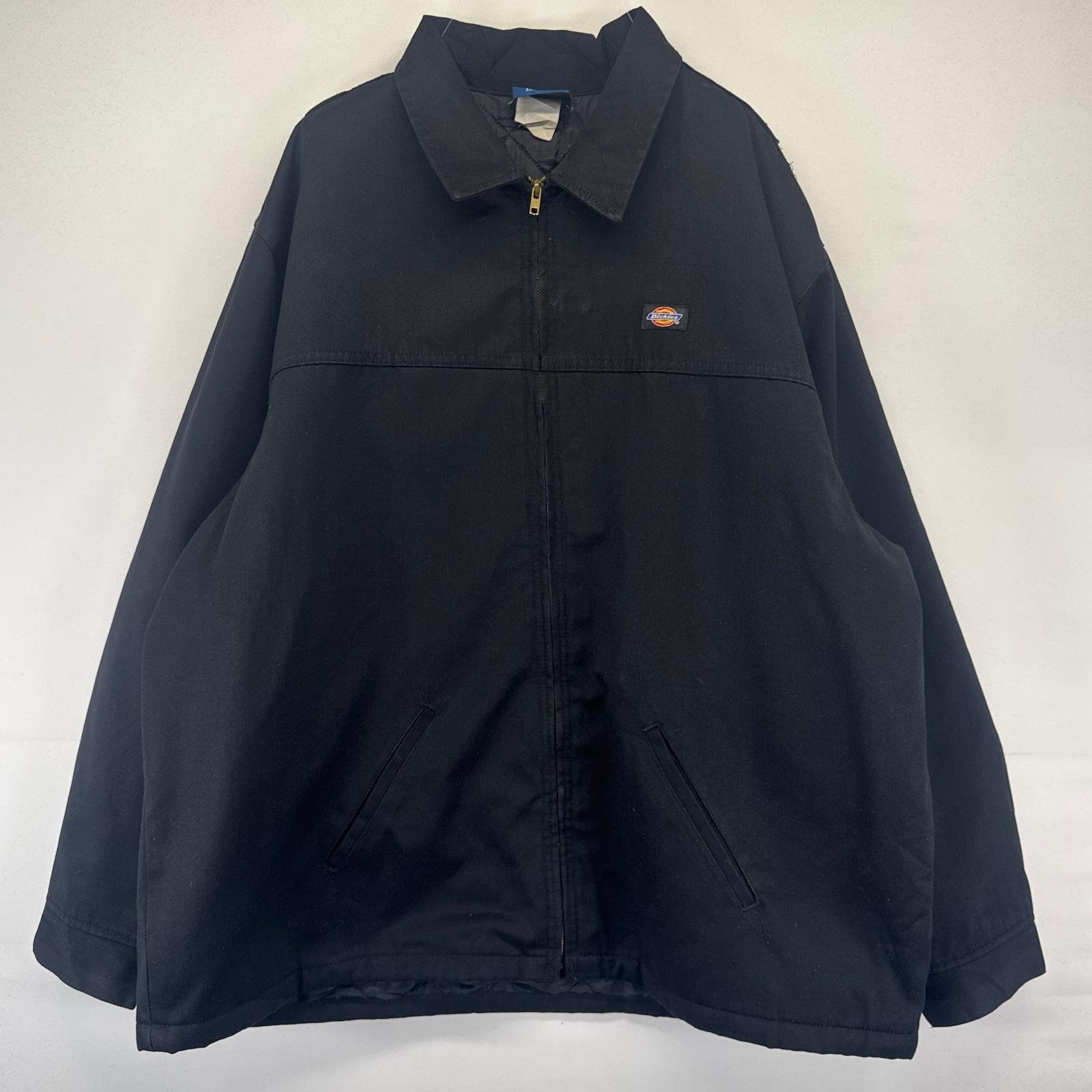 古着 ディッキーズ Dickies ジャケット フルジップ 中綿 ブルゾン ワンポイントロゴ ワーク 大きいサイズ 3XL  ブラック系 メンズ