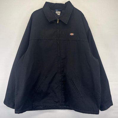 古着 ディッキーズ Dickies ジャケット フルジップ 中綿 ブルゾン ワンポイントロゴ ワーク 大きいサイズ 3XL ブラック系 メンズ