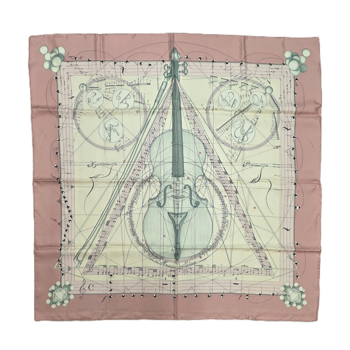 HERMES エルメス カレ90 La Musique des Sphères(球体が奏でる音楽) ゾエ・パウエル スカーフ シルク ピンク  レディース【中古】