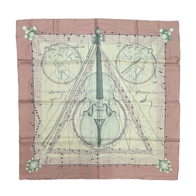 HERMES エルメス カレ90 La Musique des Sphères(球体が奏でる音楽) ゾエ・パウエル スカーフ シルク ピンク レディース【中古】