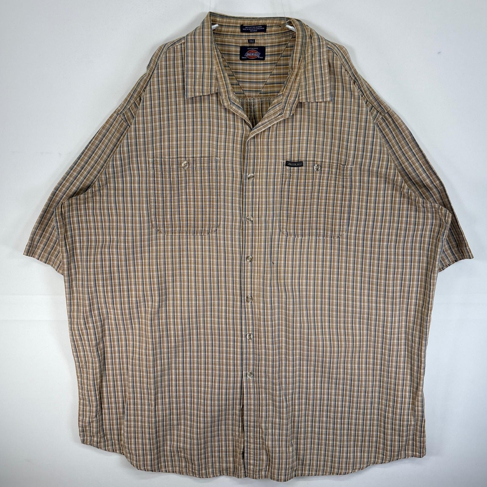 古着 90's/90年代 ディッキーズ Dickies 半袖 半袖シャツ チェック ワンポイント ロゴ 大きいサイズ 3XL ベージュ チェック メンズ