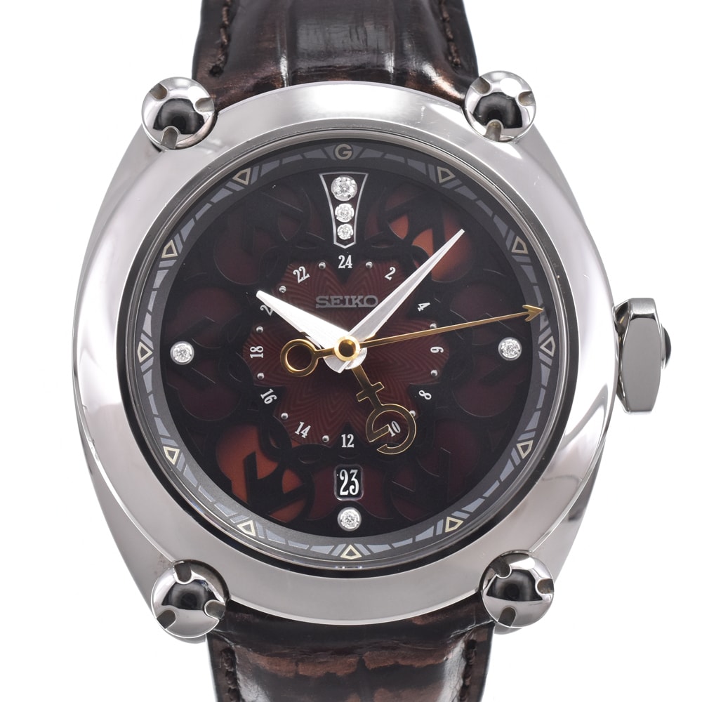 セイコー SEIKO SBLM009/8L36-00C0 ガランテ 6P ダイヤモンド ブラウン 自動巻き メンズ 良品 箱付き 腕時計 N#151281