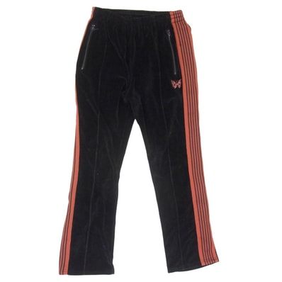 Needles ニードルス 19AW FK198 Narrow Track Pant ベロア サイドライン トラック ロング パンツ ジャージ イージーパンツ ブラック系 S【中古】