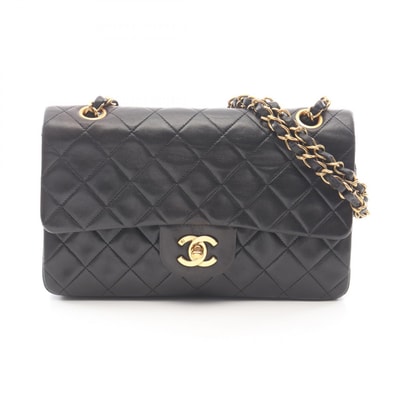 シャネル CHANEL マトラッセ Wフラップ ショルダーバッグ バッグ ラムスキン(羊革) レディース ブラック系 【中古】