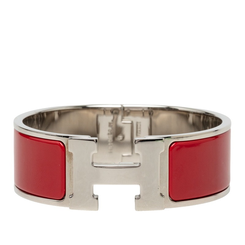 エルメス クリッククラックH PM ブレスレット バングル シルバー レッド メタル エナメル レディース HERMES 中古