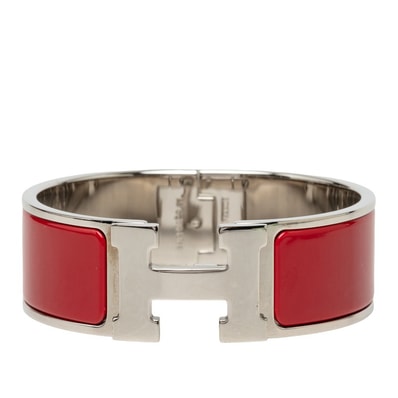 エルメス クリッククラックH PM ブレスレット バングル シルバー レッド メタル エナメル レディース HERMES 中古