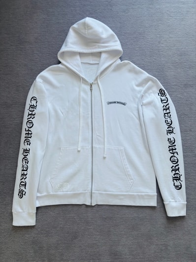 Chrome Hearts Back Scroll Logo Zip Hoodie "White"