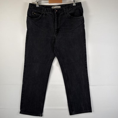 古着 リー Lee デニムパンツ ワンポイントロゴ ブラックデニム テーパード コインポケット 大きいサイズ レギュラーフィット w38 L30 ブラック メンズ