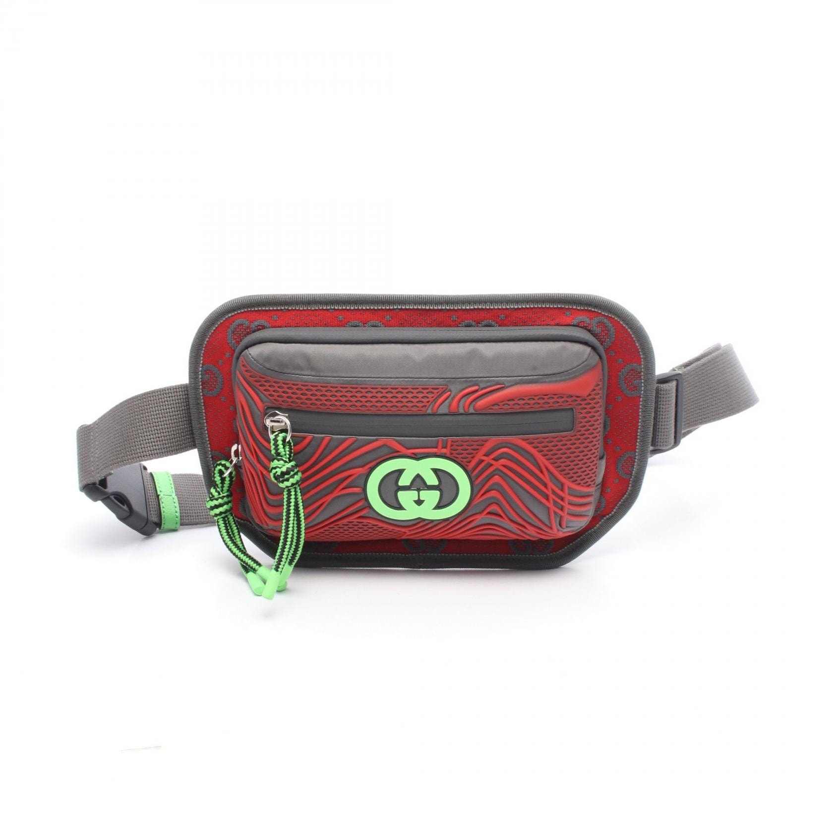 グッチ GUCCI GGベルトバッグ ウエストバッグ バッグ ナイロン メンズ グレー系 / レッド系 / グリーン系 752102 【中古】