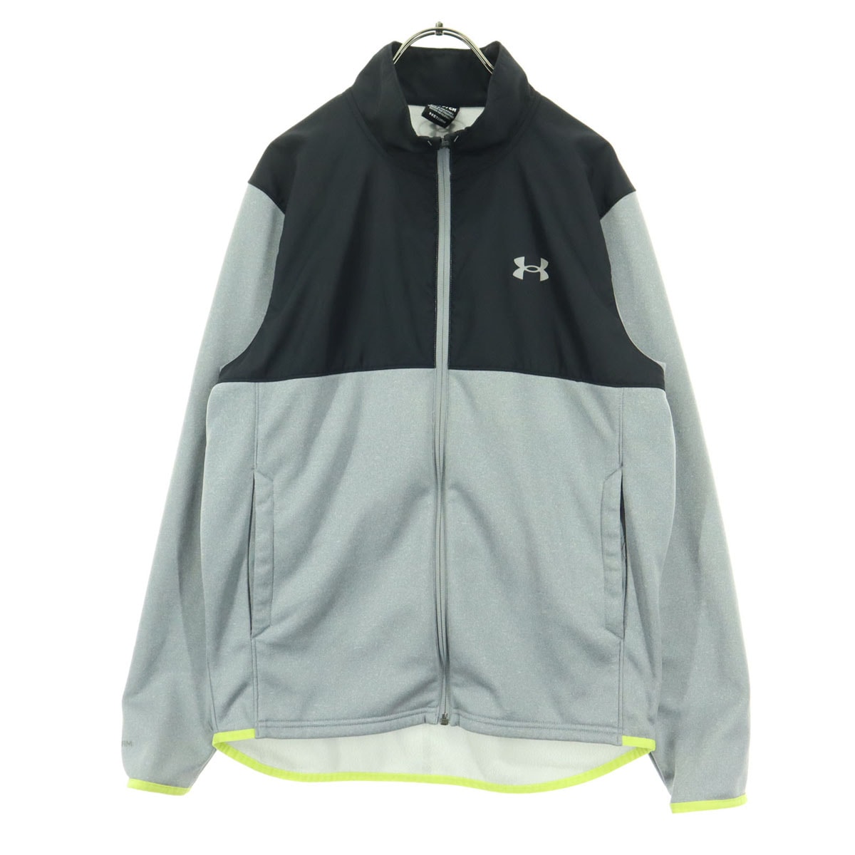 美品 UNDER ARMOUR アンダーアーマー 裏起毛 ワンポイントロゴ 長袖 バイカラー トラックジャケット SM グレー