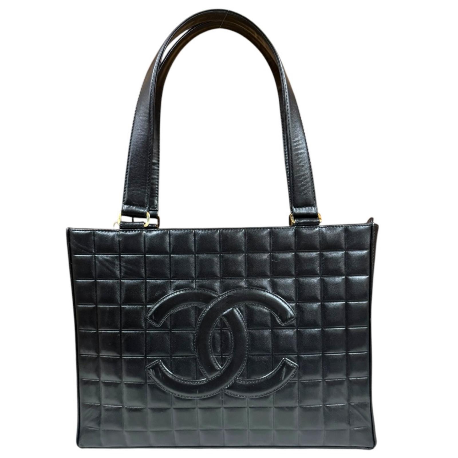 シャネル チョコバー トートバッグ ラムスキン ブラック レディース CHANEL 中古
