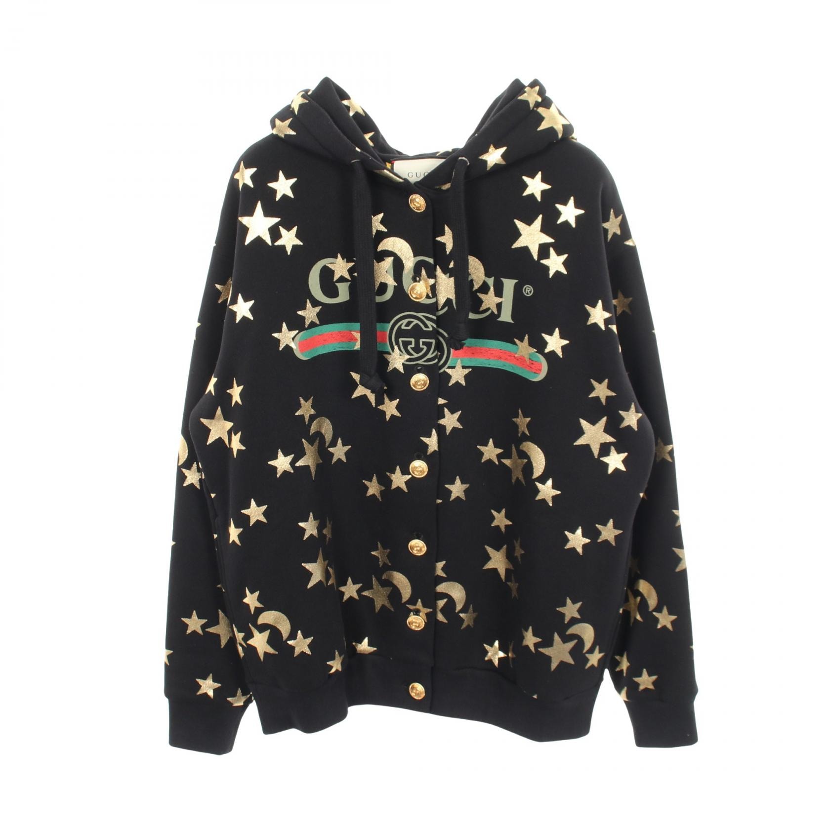 グッチ GUCCI スター アンド ムーン ロゴ シェリーライン パーカー 衣料品 トップス コットン レディース ブラック系 / ゴールド系 / マルチカラー 581186 【中古】