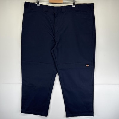 古着 ディッキーズ Dickies ワークパンツ ダブルニー ルーズフィット ジッパーフライ ワンポイントロゴ w48 L30 ネイビー メンズ