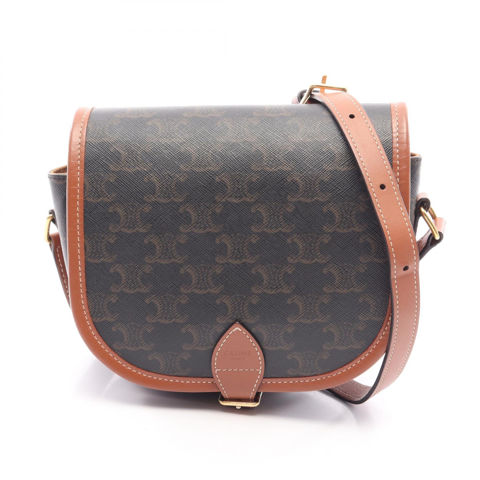セリーヌ CELINE フォルコ ミディアムバッグ トリオンフ ショルダーバッグ バッグ PVCコーティングキャンバス レザー レディース ブラック系 / ブラウン系 191502BZJ.04LU 【中古】