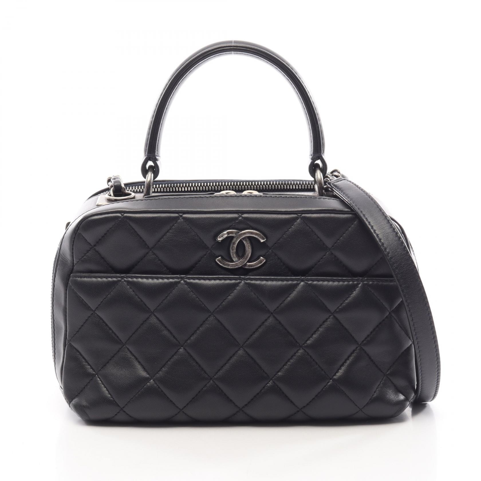 シャネル CHANEL マトラッセ ボーリングバッグ アンティークシルバー金具 2WAY ショルダーバッグ バッグ ラムスキン(羊革) レディース ブラック系 A92238 【中古】