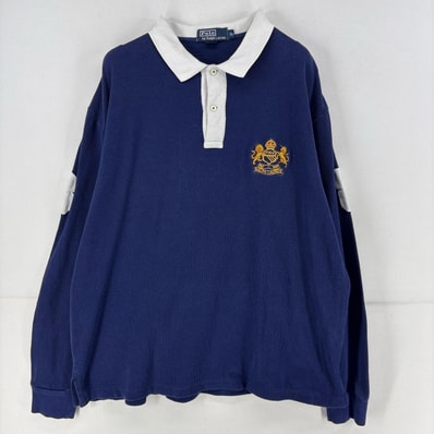 古着 ポロ・ラルフローレン POLO RALPH LAUREN 長袖シャツ ワンポイント ラガーシャツ 大きいサイズ ロゴ 刺繍 XL ネイビー メンズ
