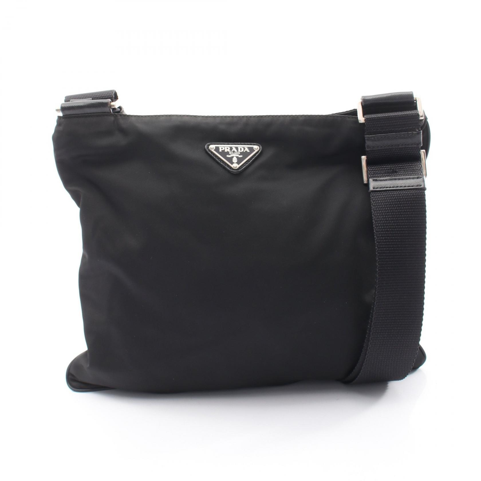 プラダ PRADA トライアングルロゴ ショルダーバッグ バッグ ナイロン サフィアーノレザー レディース ブラック系 VA0053 【中古】
