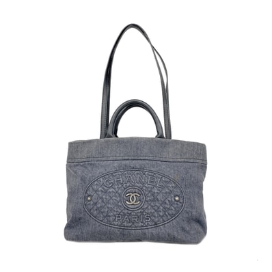 【6he5537】シャネル ハンドバッグ デニム グレー シルバー金具 2wayバッグ【中古】レディース