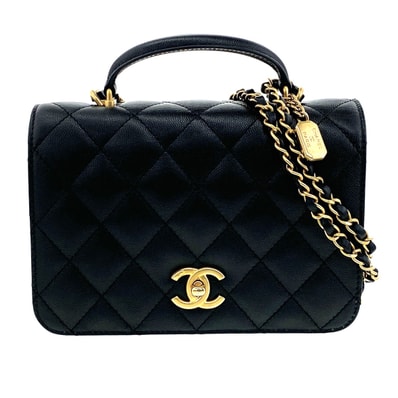 CHANEL シャネル トップハンドル マトラッセ ココマーク キャビアスキン ハンドバッグ AS4286 ブラック レディース【中古】