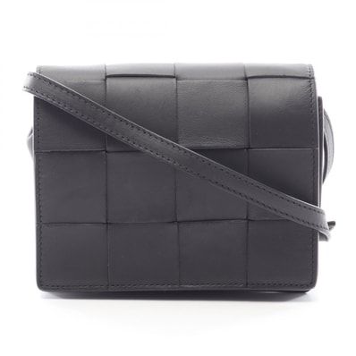 ボッテガヴェネタ BOTTEGA VENETA カセット マキシイントレチャート クロスボディ ショルダーバッグ バッグ レザー レディース ブラック系 574051 【中古】