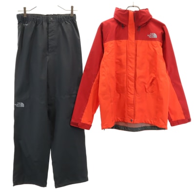 THE NORTH FACE ノースフェイス レインジャケット 上下セットアップ M 朱色 レインテックス プラズマ アウトドア NPW11212 収納袋付き