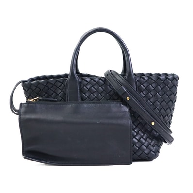 ボッテガヴェネタ BOTTEGAVENETA ハンドバッグ ショルダーバッグ イントレチャート ミニ カバ ラムスキン ブラック レディース【中古】 90296a