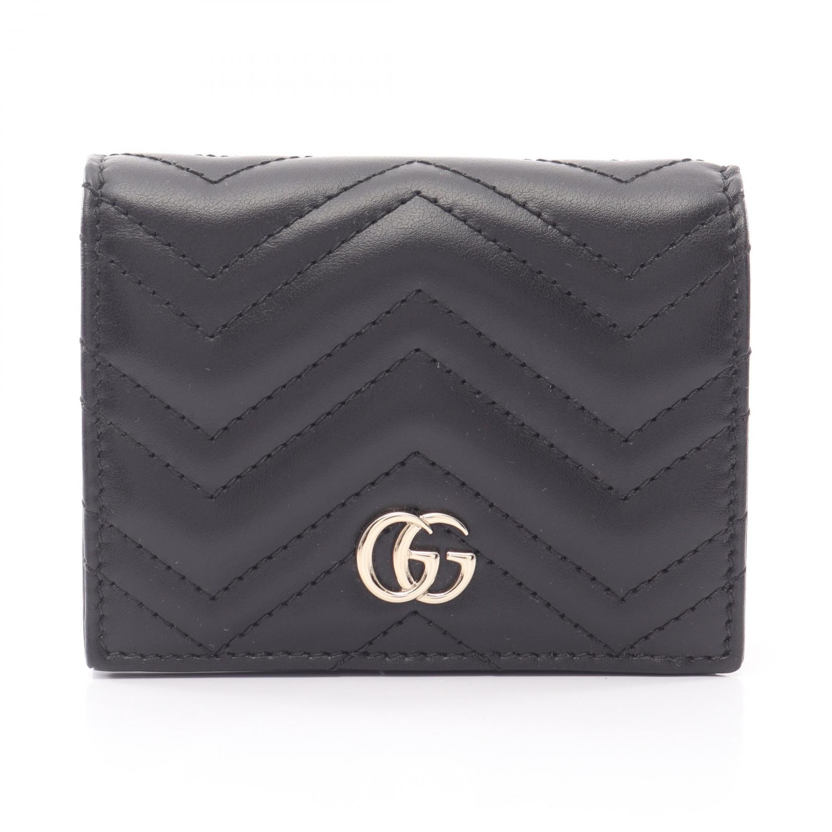 グッチ GUCCI GGマーモント 二つ折り財布 財布 レザー レディース ブラック系 466492AAET81000 【新品】