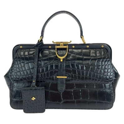 美品 GUCCI グッチ ブラック 黒 ゴールド金具 クロコダイル ハンドバッグ トートバッグ 410619 【中古】