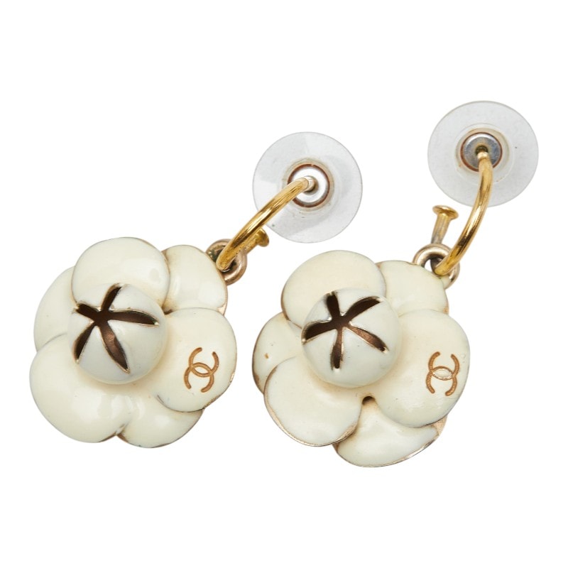 シャネル ココマーク カメリア スウィングピアス 02P刻印 ホワイト メッキ レディース CHANEL 【中古】