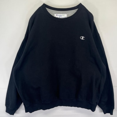 古着 チャンピオン Champion スウェット トレーナー ワンポイントロゴ刺繍 大きいサイズ プルオーバー 2XL ブラック メンズ