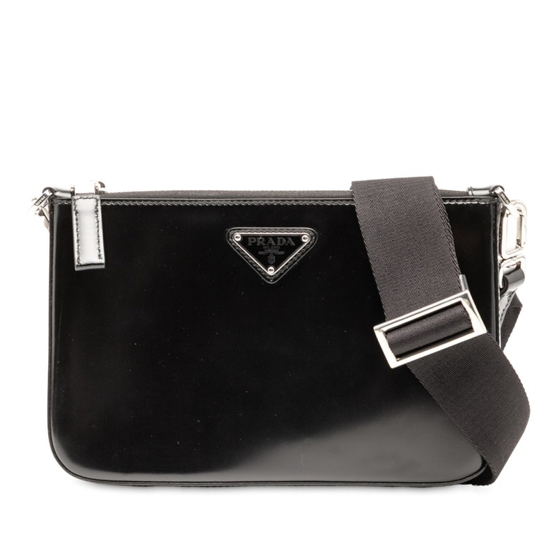 プラダ 三角ロゴプレート ショルダーバッグ 2VH129 ブラック レザー レディース PRADA 【中古】