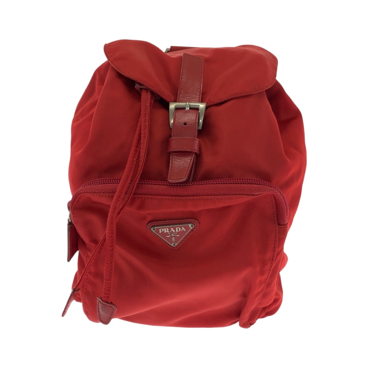 PRADA プラダ テスート 三角ロゴプレート レッド シルバー金具 ナイロン リュックサック バックパック 502638 【中古】