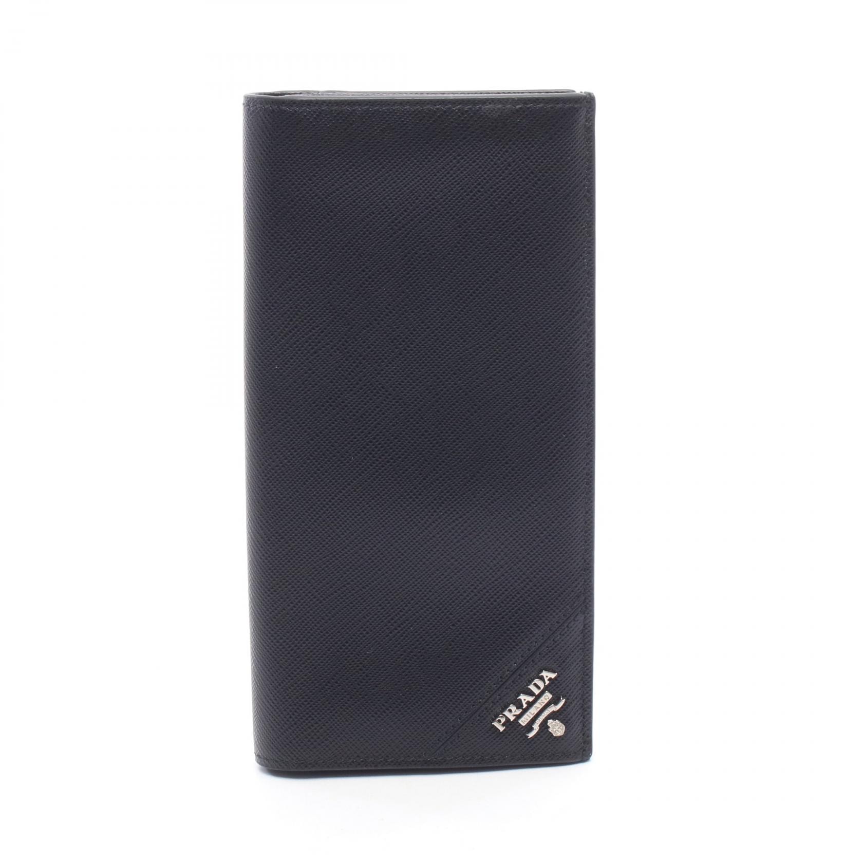 プラダ PRADA SAFFIANO TRIANG 二つ折り長財布 財布 サフィアーノレザー メンズ ブラック系 2MV836 【中古】