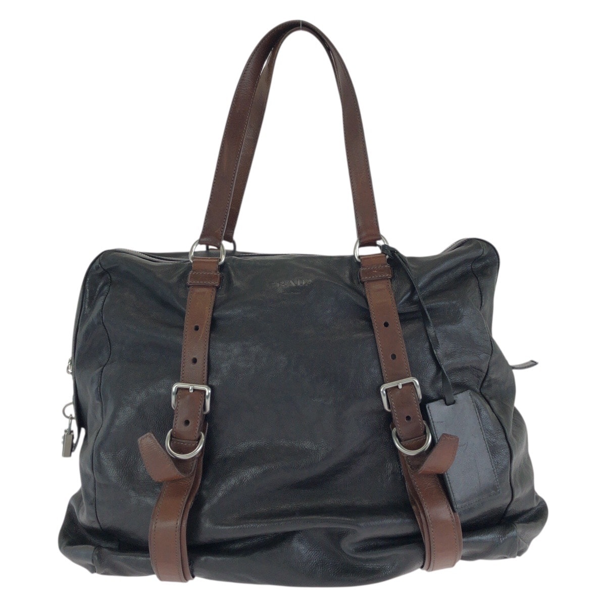 美品 PRADA プラダ ブラック 黒 シルバー金具 レザー トートバッグ ショルダーバッグ トラベルバッグ 602449 【中古】