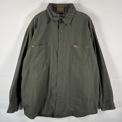 古着 カーハート Carhartt ダック シャツジャケット ワンポイントロゴ 大きいサイズ スナップボタン 2XL グリーン系 メンズ