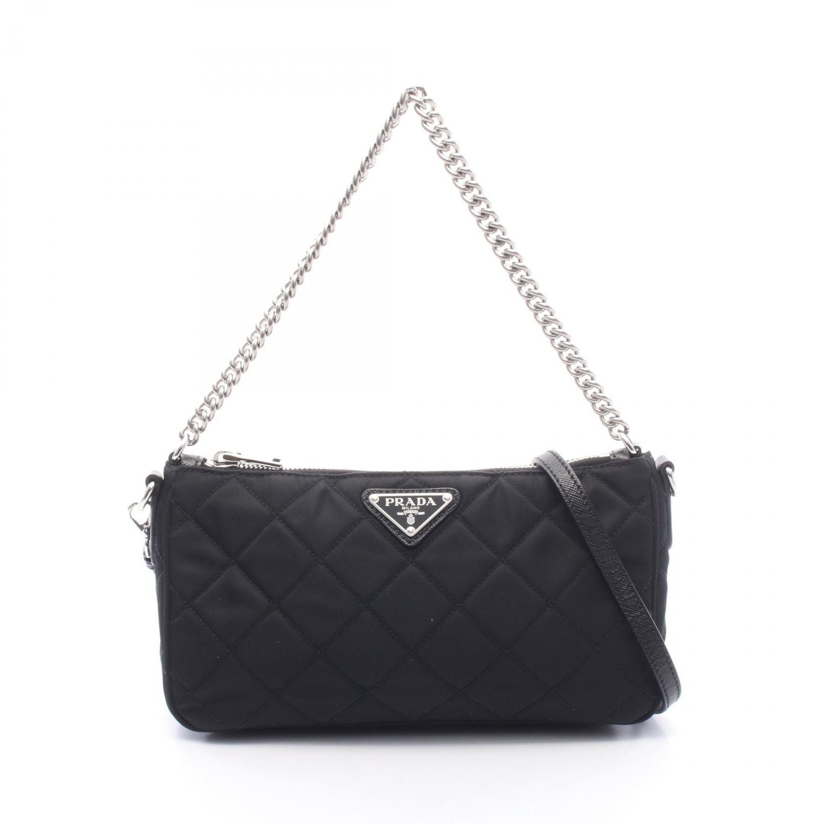 プラダ PRADA キルティング 2WAY ショルダーバッグ バッグ ナイロン レザー レディース ブラック系 1BH026 【中古】