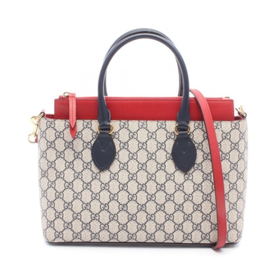 グッチ GUCCI GGスプリーム 2WAY ハンドバッグ バッグ PVCコーティングキャンバス レザー レディース ネイビー系 / ベージュ系 / レッド系 409534 【中古】