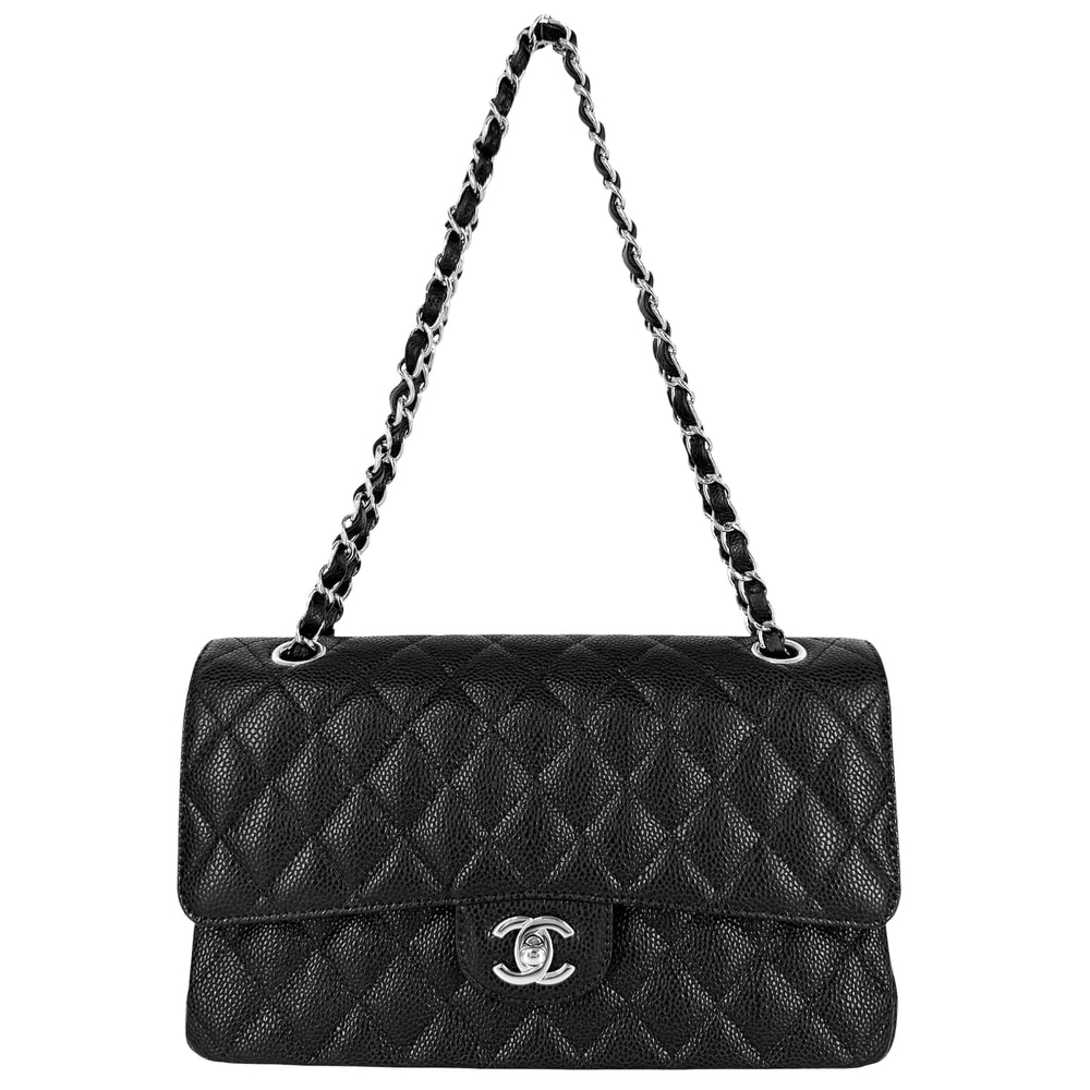 CHANEL シャネル ショルダーバッグ マトラッセ25 ダブルフラップ ダブルチェーン 肩掛け 斜め掛け チェーン ココマーク ココ かばん 鞄 A01112 キャビアスキン ブラック 黒 シルバー金具 レディース 美品【中古品】