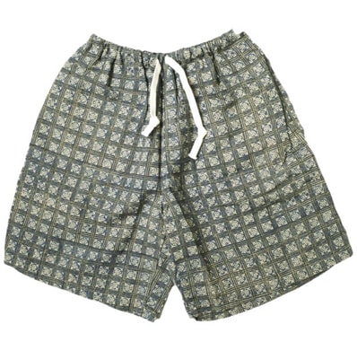 KENNETH FIELD x BEAMS PLUS ケネスフィールド ビームスプラス 24SS 別注 日本製 EZ Shorts II Block Print バティックプリント イージーショーツ S INDIGO ショートパンツ ボトムス g18871