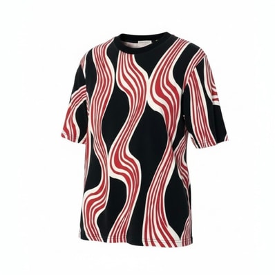 美品 MONCLER モンクレール JW Anderson ALL OVER PRINT SS ブラック レッド コットン 半袖Tシャツ A3-00077 【中古】