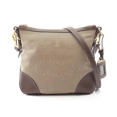 プラダ PRADA LOGO JACQUARD ロゴジャガード ショルダーバッグ バッグ キャンバス レザー レディース ベージュ系 / ブラウン系 【中古】