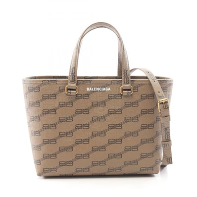 バレンシアガ BALENCIAGA BBモノグラム スモール ショッパー 2WAY ハンドバッグ バッグ PVCコーティングキャンバス レディース ブラウン系 【中古】