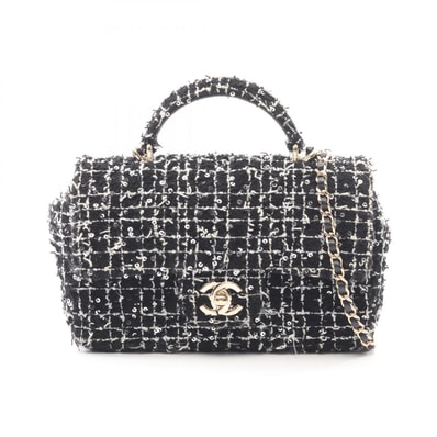 シャネル CHANEL マトラッセ トップハンドル ミニ フラップ ショルダーバッグ バッグ ファブリック レディース ブラック系 / ホワイト系 【中古】