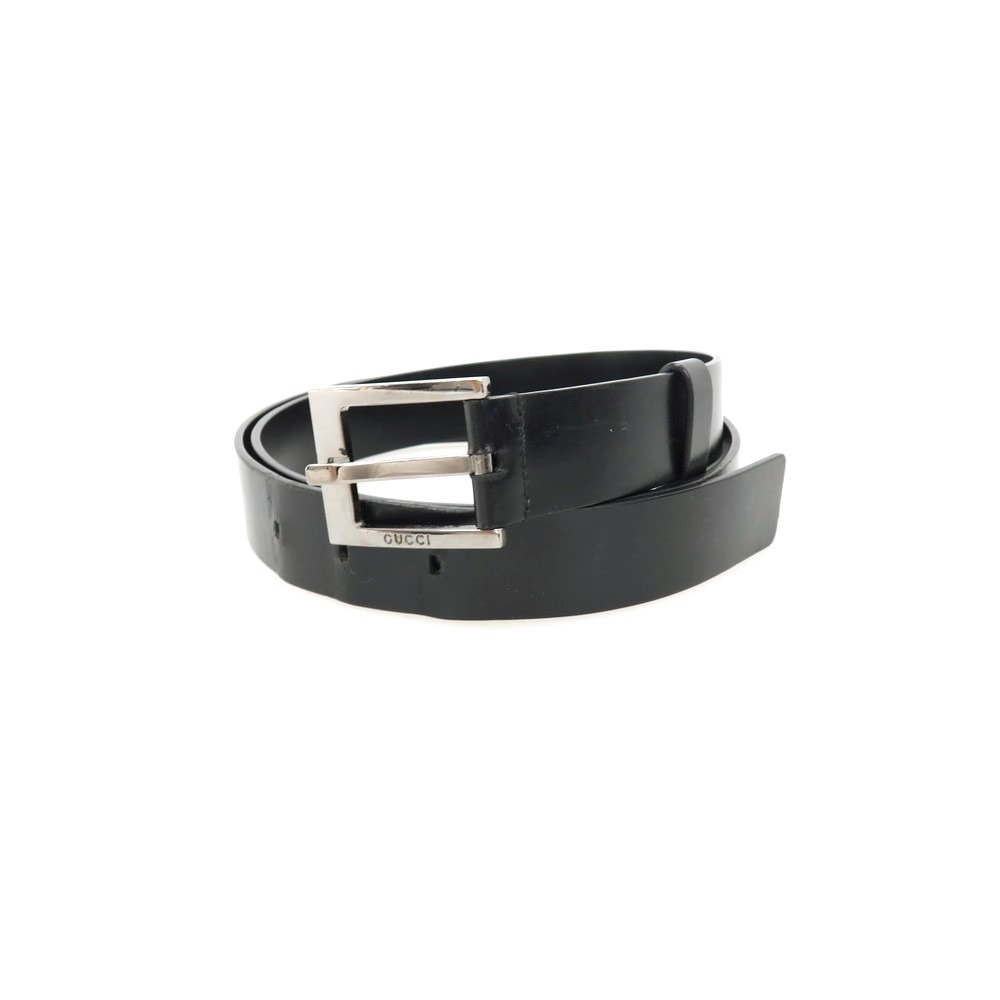 【中古】グッチ GUCCI レザー ベルト ブラックxシルバー【サイズ100/40】【メンズ】