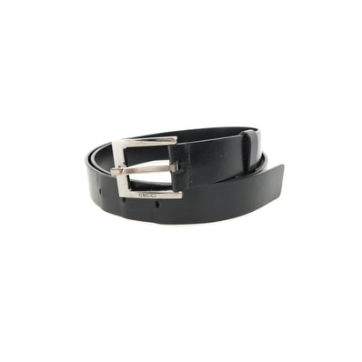 【中古】グッチ GUCCI レザー ベルト ブラックxシルバー【サイズ100/40】【メンズ】