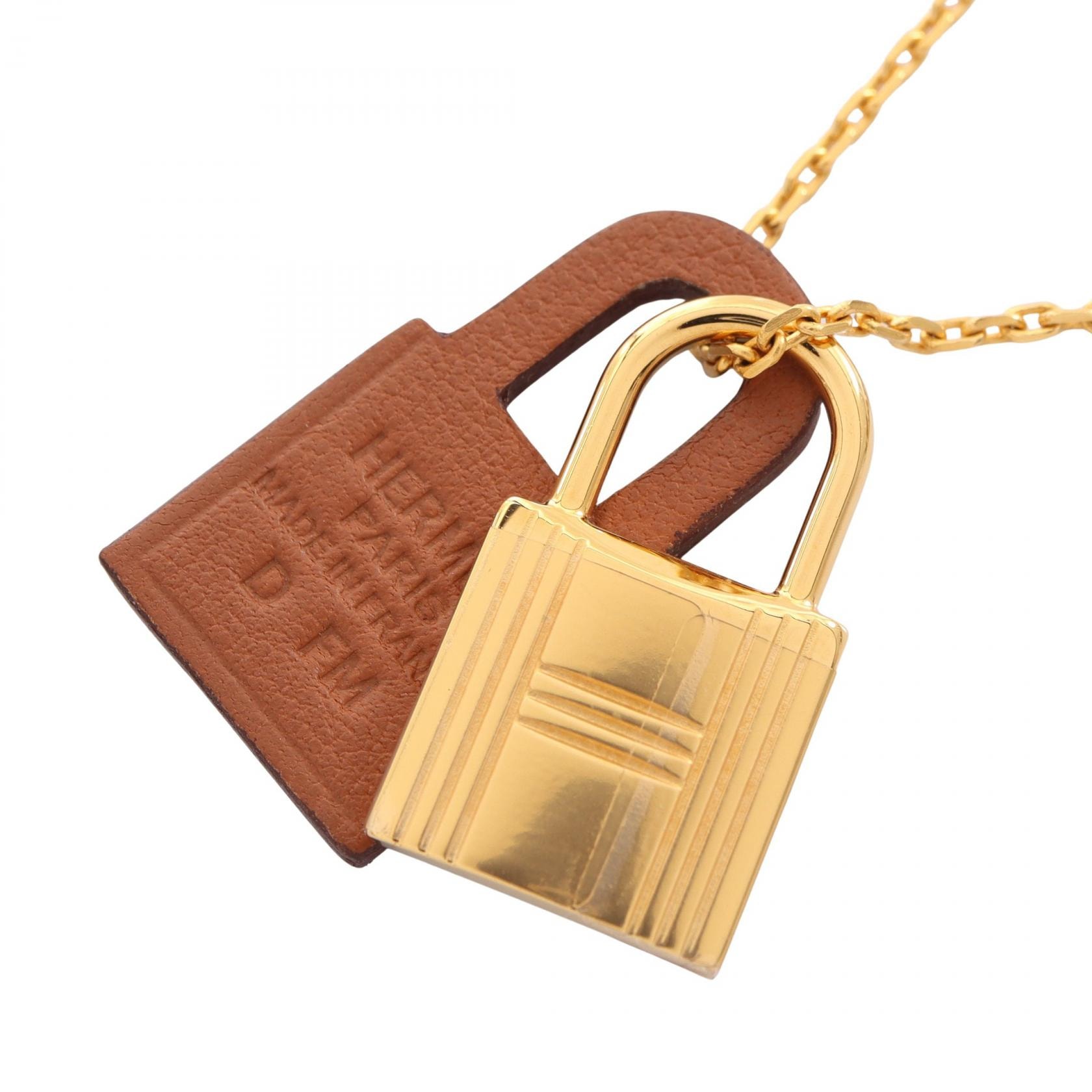 エルメス HERMES オーケリー D刻印 ネックレス ジュエリー GP(ゴールドメッキ) レザー ゴールド レディース ゴールド系 / ブラウン系 【中古】