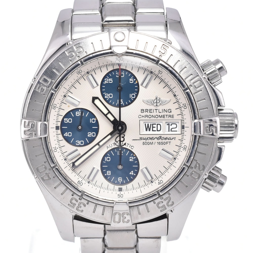 ブライトリング BREITLING A13340 スーパーオーシャン 500M クロノグラフ シルバー/ブルー 自動巻き メンズ 良品 腕時計 R#148768