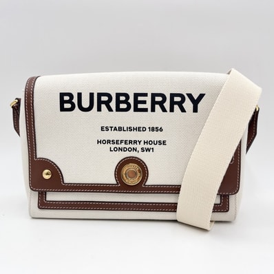 BURBERRY(バーバリー)ホースフェリープリント ノート クロスボディバッグ ショルダーバッグ キャンバス ベージュ系 レザー切替 ゴールド金具 レディース【中古】