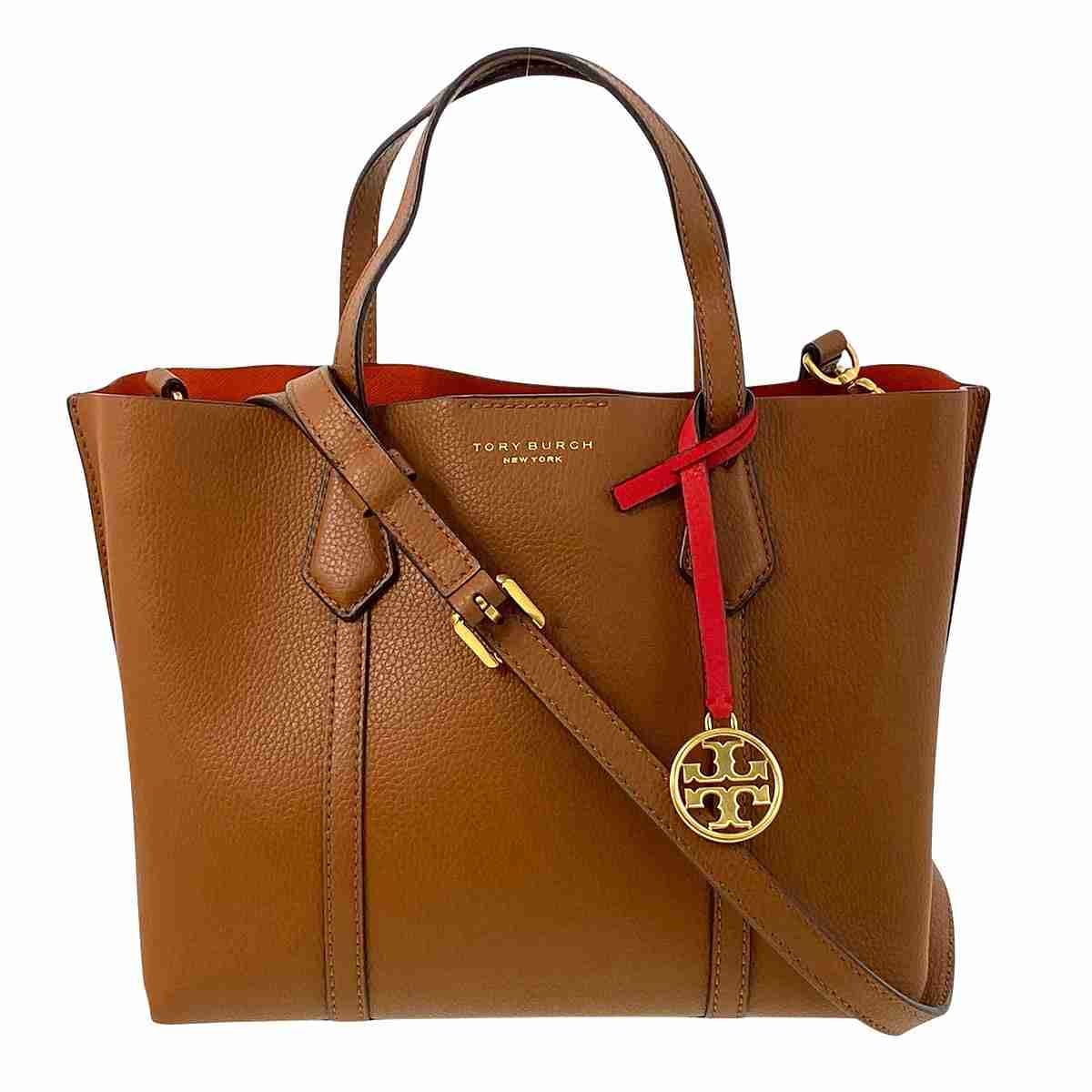 Tory Burch トリーバーチ ペリー スモール トートバッグ レザー ブラウン レッド  レディース【中古】