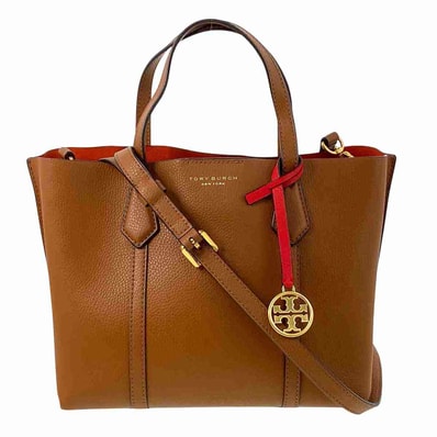 Tory Burch トリーバーチ ペリー スモール トートバッグ レザー ブラウン レッド レディース【中古】